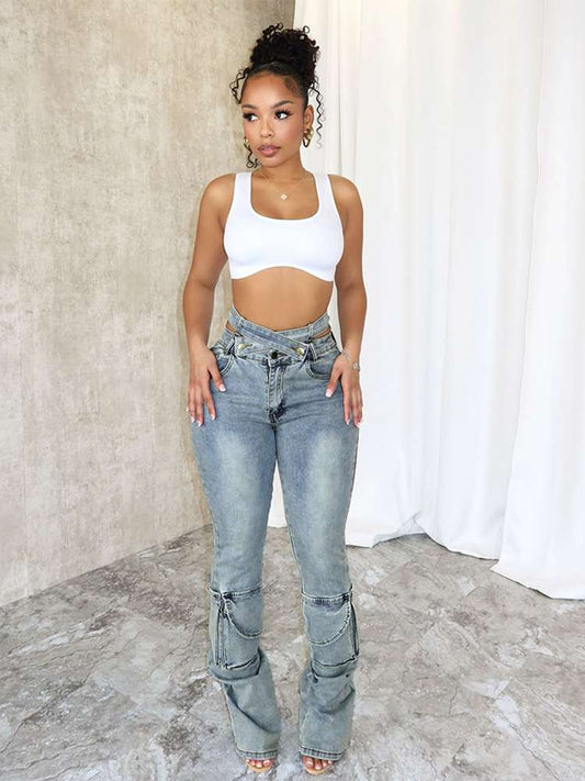 Denim Wrapped Waist Jeans