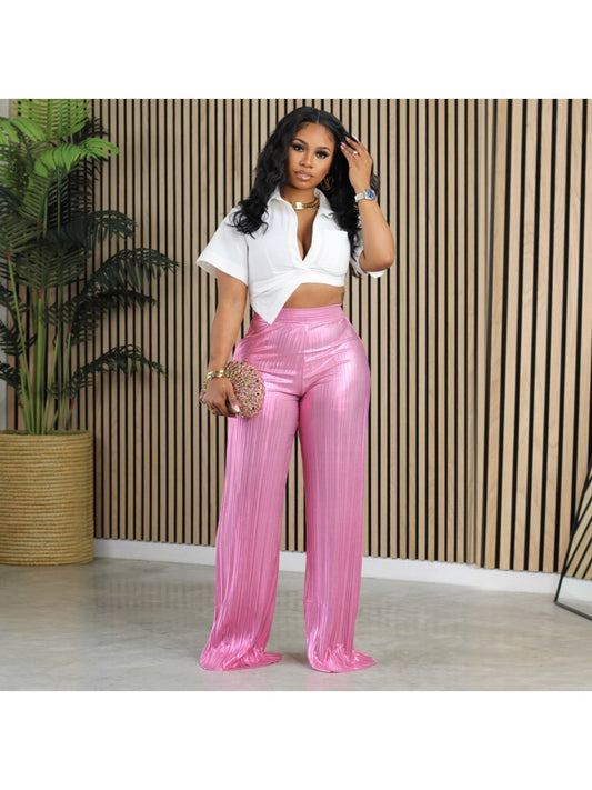 High Rise Metallic Wide Leg Pants